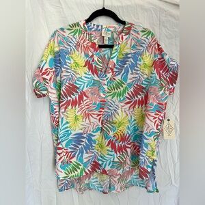 Women’s St. John’s Bay tropical print linen top in size PL NWT